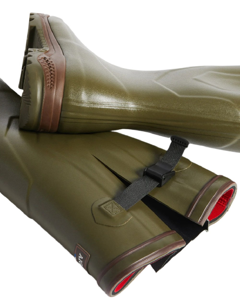 Kaki coloured Aigle Parcours 2 ISO Wellington Boots on white background 