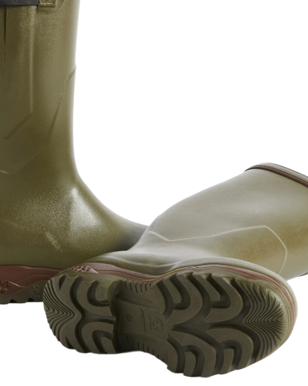 Kaki coloured Aigle Parcours 2 ISO Wellington Boots on white background 