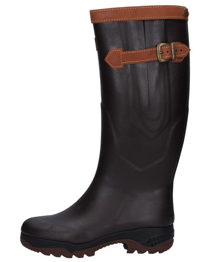 Dark Brown Coloured Aigle Parcours 2 Signature Wellingtons On A White Background