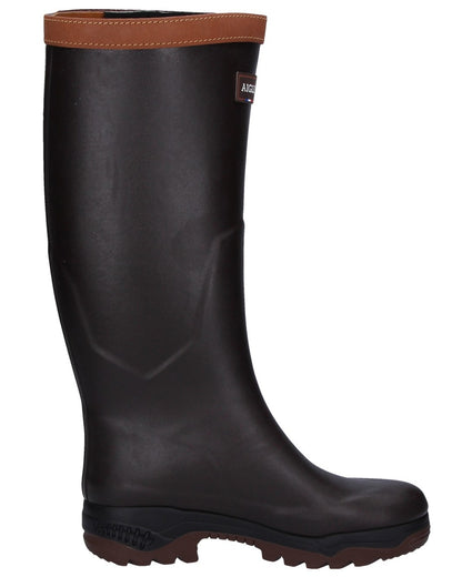 Dark Brown Coloured Aigle Parcours 2 Signature Wellingtons On A White Background