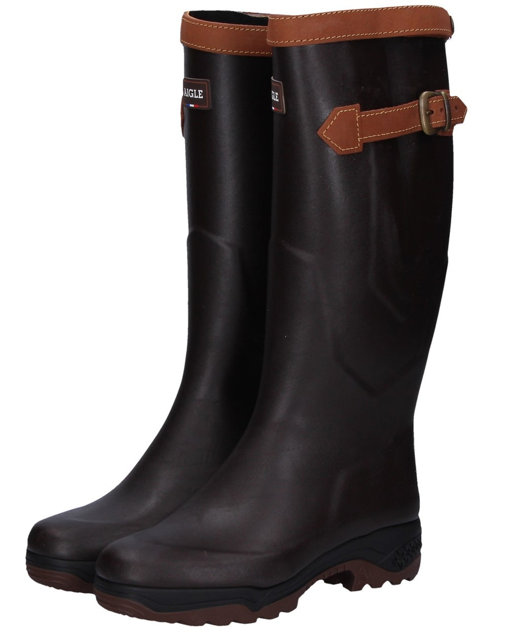 Dark Brown Coloured Aigle Parcours 2 Signature Wellingtons On A White Background