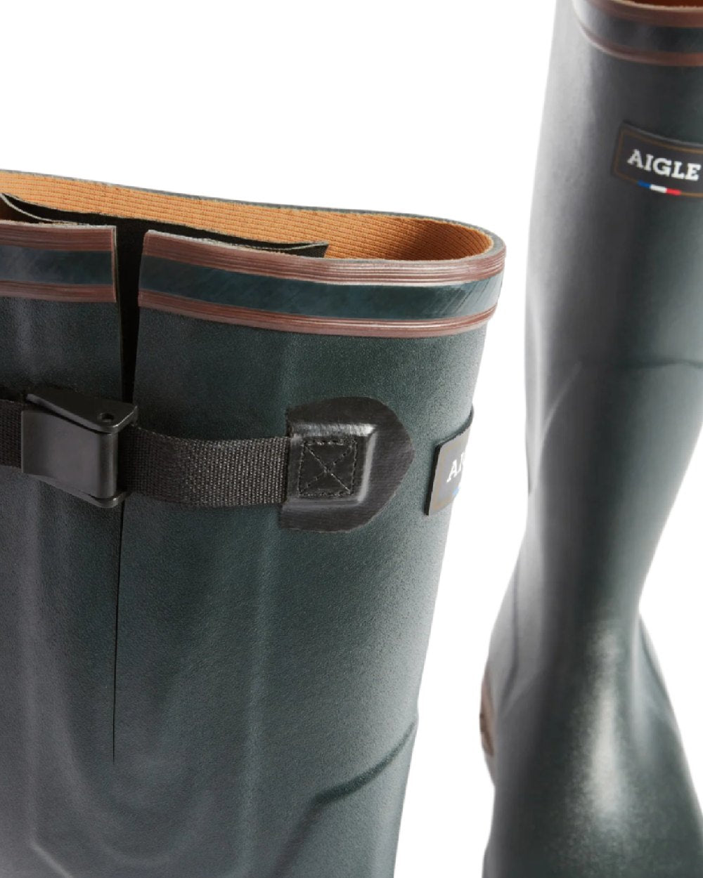 Bronze coloured Aigle Parcours 2 Vario Wellington Boots on white background 