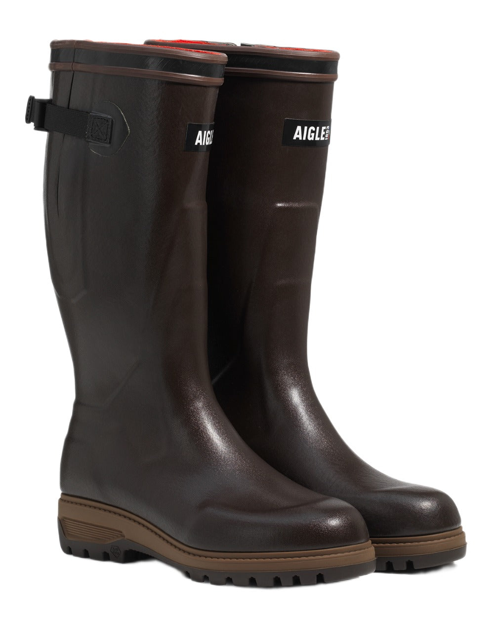 Brun coloured Aigle Parcours 3.0 Neomesh Lining Wellingtons on white background 