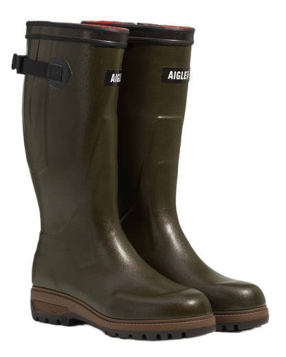 Vert Olive coloured Aigle Parcours 3.0 Neomesh Lining Wellingtons on white background 