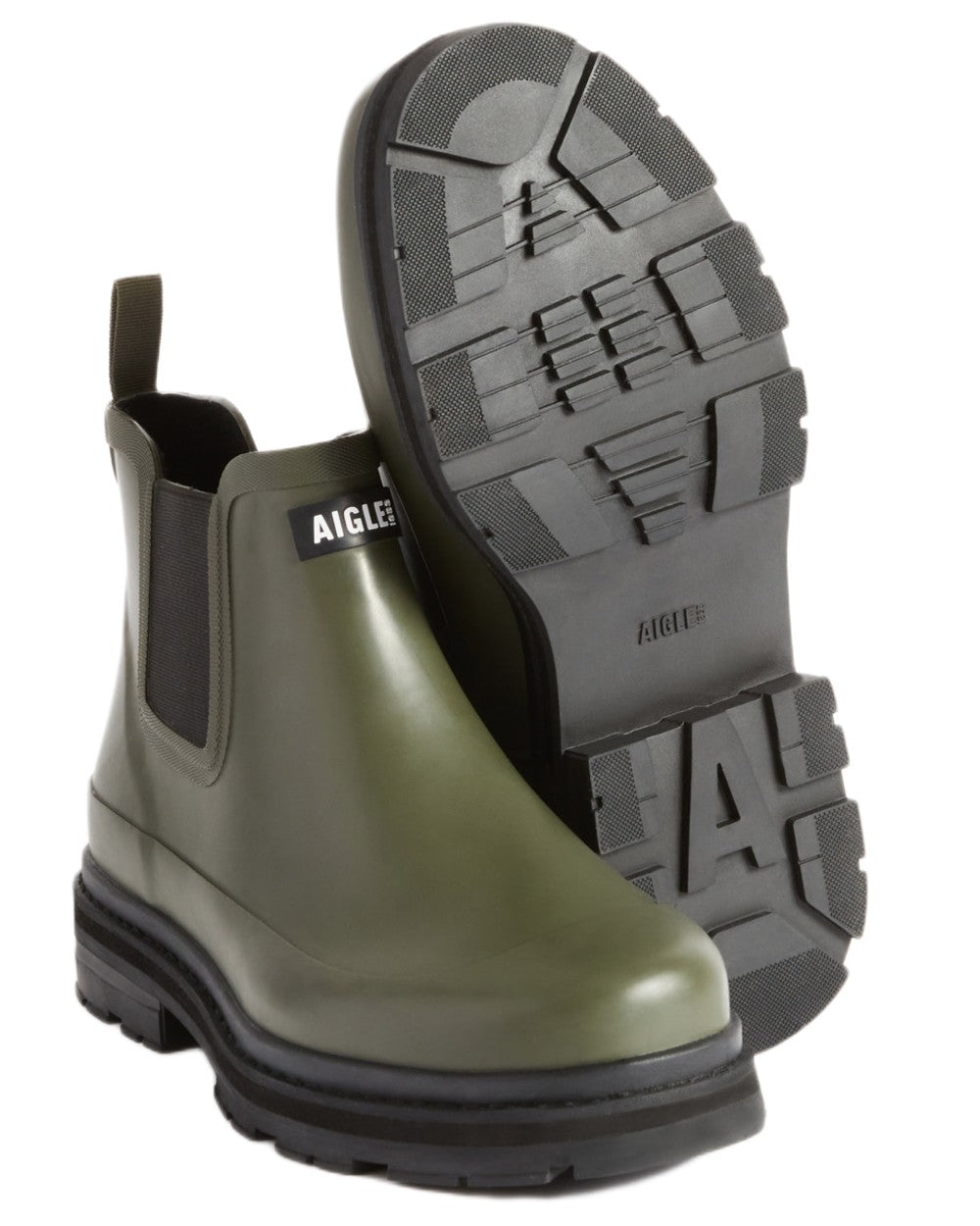 Avocat coloured Aigle Soft Rain 2 Ankle Boots on white background 