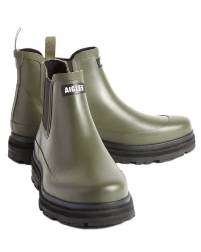 Avocat coloured Aigle Soft Rain 2 Ankle Boots on white background 