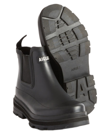 Noir coloured Aigle Soft Rain 2 Ankle Boots on white background 