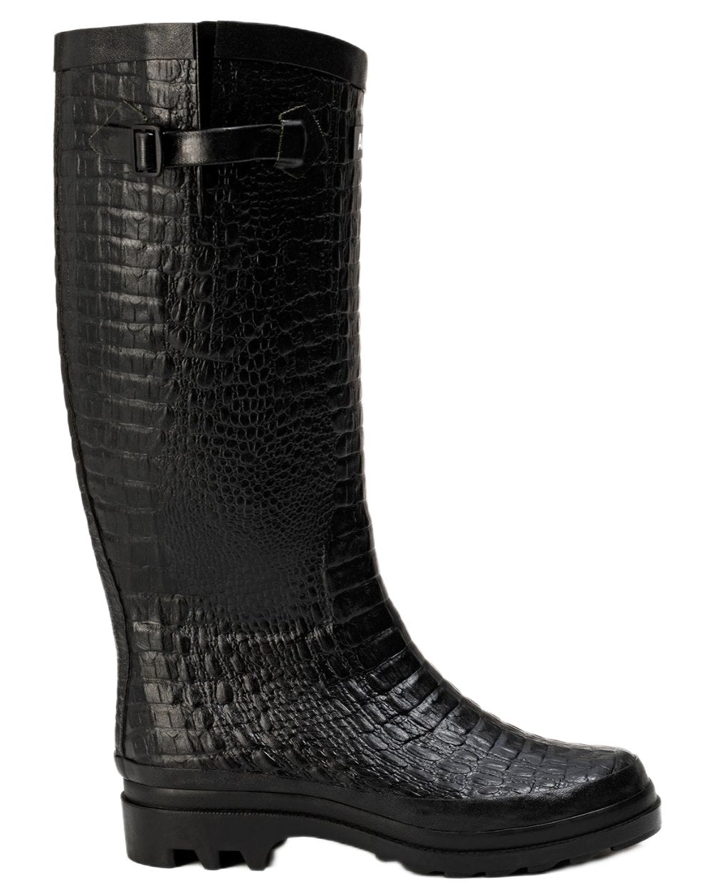 Noir coloured Aigle Womens Aiglentine 2 Crocodile Style Boots on white background 