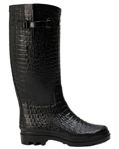 Noir coloured Aigle Womens Aiglentine 2 Crocodile Style Boots on white background 