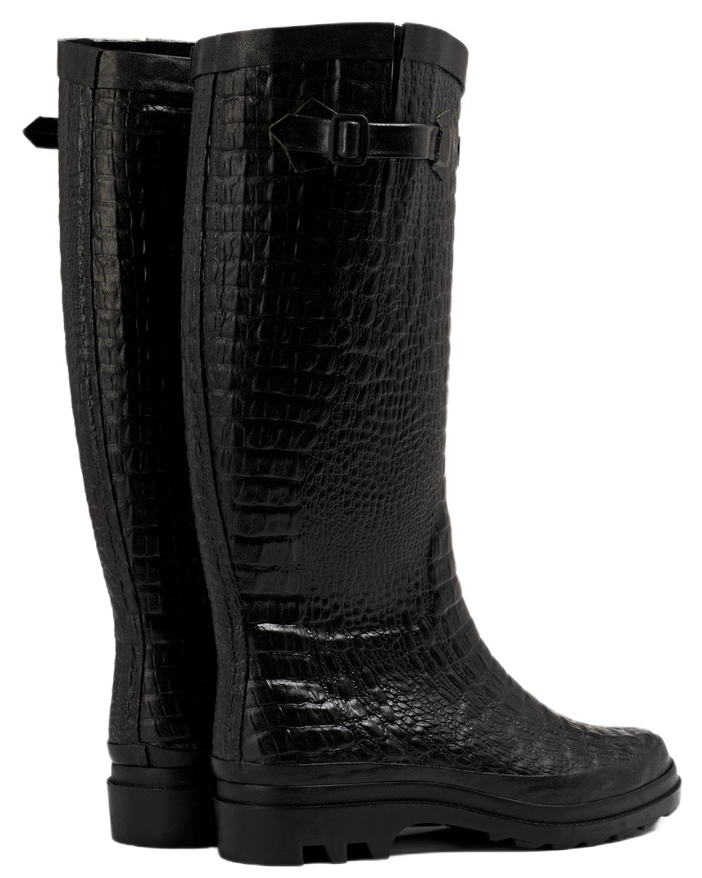 Noir coloured Aigle Womens Aiglentine 2 Crocodile Style Boots on white background 