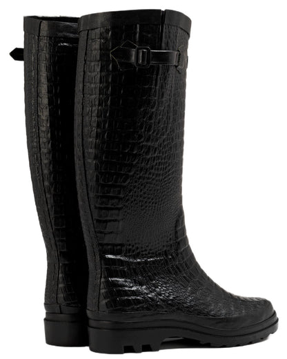 Noir coloured Aigle Womens Aiglentine 2 Crocodile Style Boots on white background 