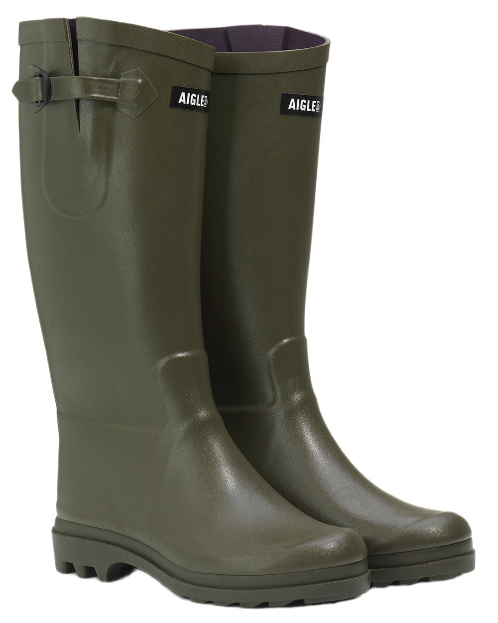 Khaki coloured Aigle Womens Aiglentine 2 Wellingtons on white background 