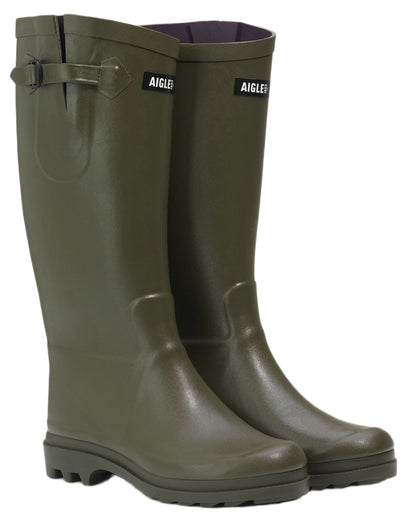 Khaki coloured Aigle Womens Aiglentine 2 Wellingtons on white background 