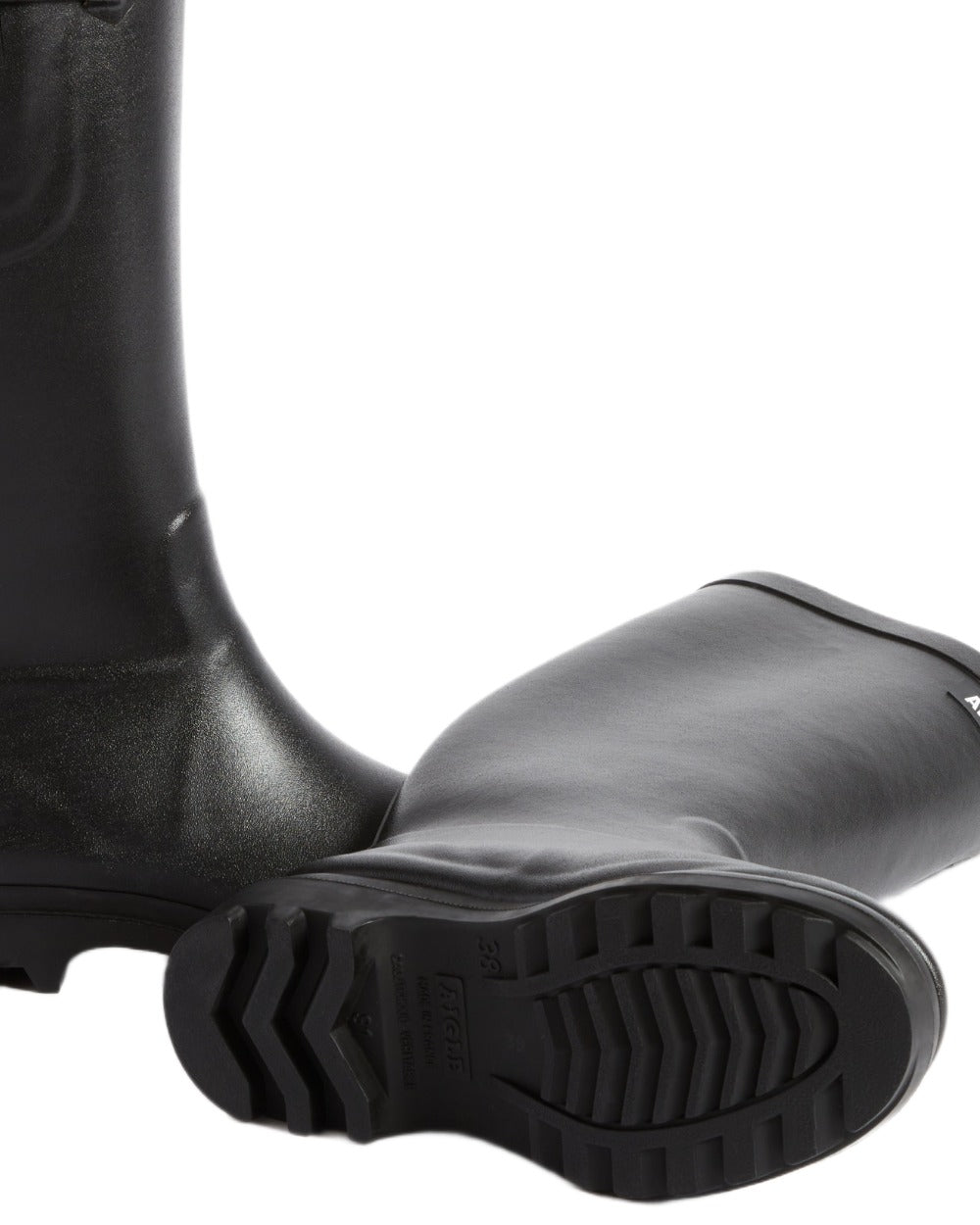 Noir coloured Aigle Womens Aiglentine 2 Wellingtons on white background 