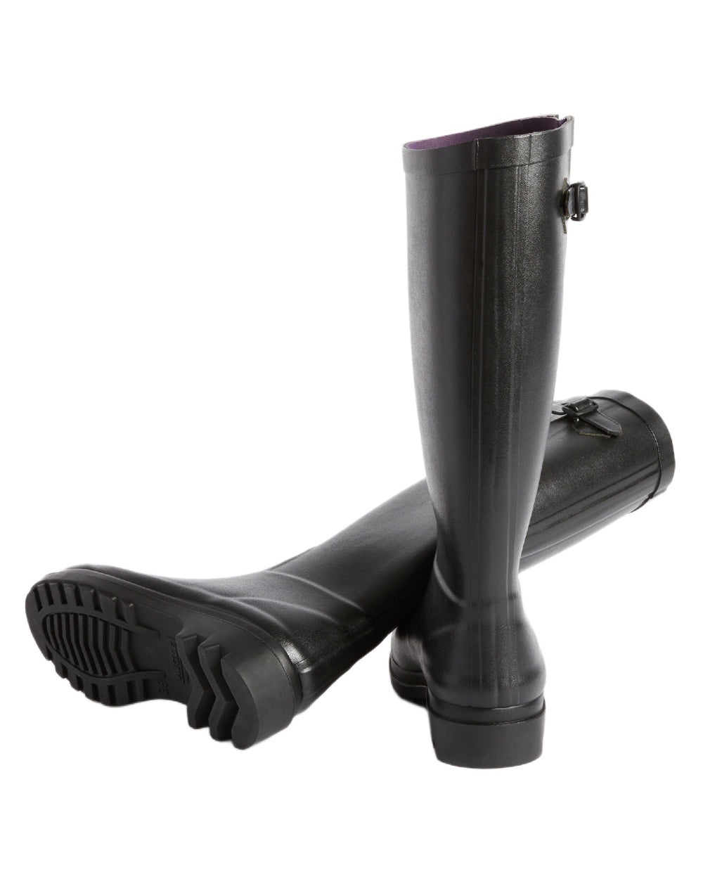 Noir coloured Aigle Womens Aiglentine 2 Wellingtons on white background 