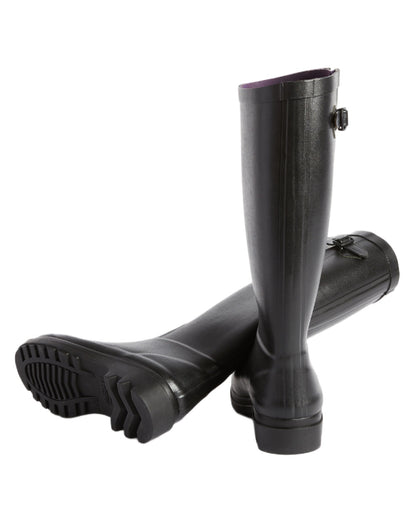 Noir coloured Aigle Womens Aiglentine 2 Wellingtons on white background 