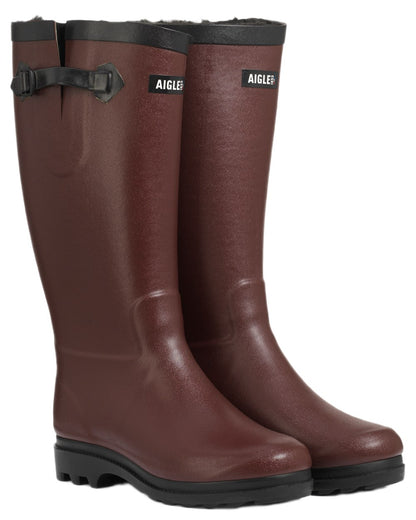 Sureau coloured Aigle Womens Aiglentine Fur Lined Rain Boots on white background 