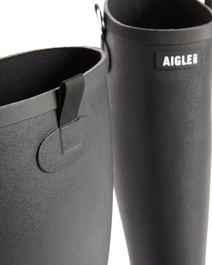 Black coloured Aigle Womens Alya High Leisure Boots on white background 
