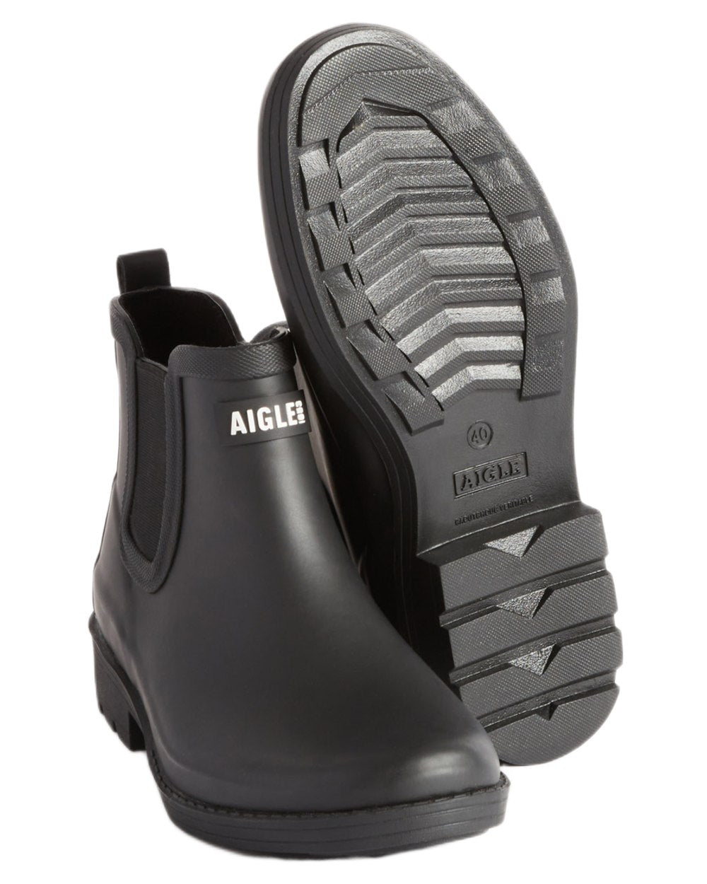 Noir coloured Aigle Womens Carville 2 Rain Ankle Boots on white background 