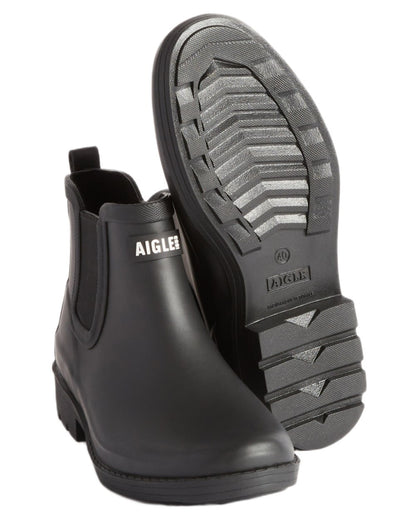 Noir coloured Aigle Womens Carville 2 Rain Ankle Boots on white background 