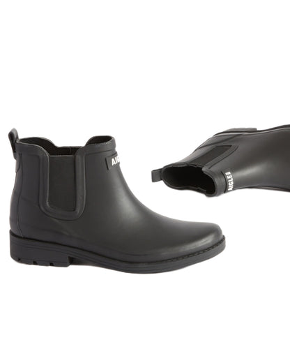 Noir coloured Aigle Womens Carville 2 Rain Ankle Boots on white background 