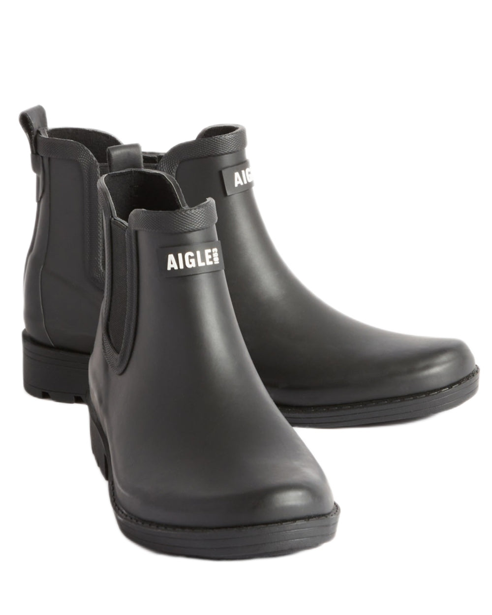 Noir coloured Aigle Womens Carville 2 Rain Ankle Boots on white background 