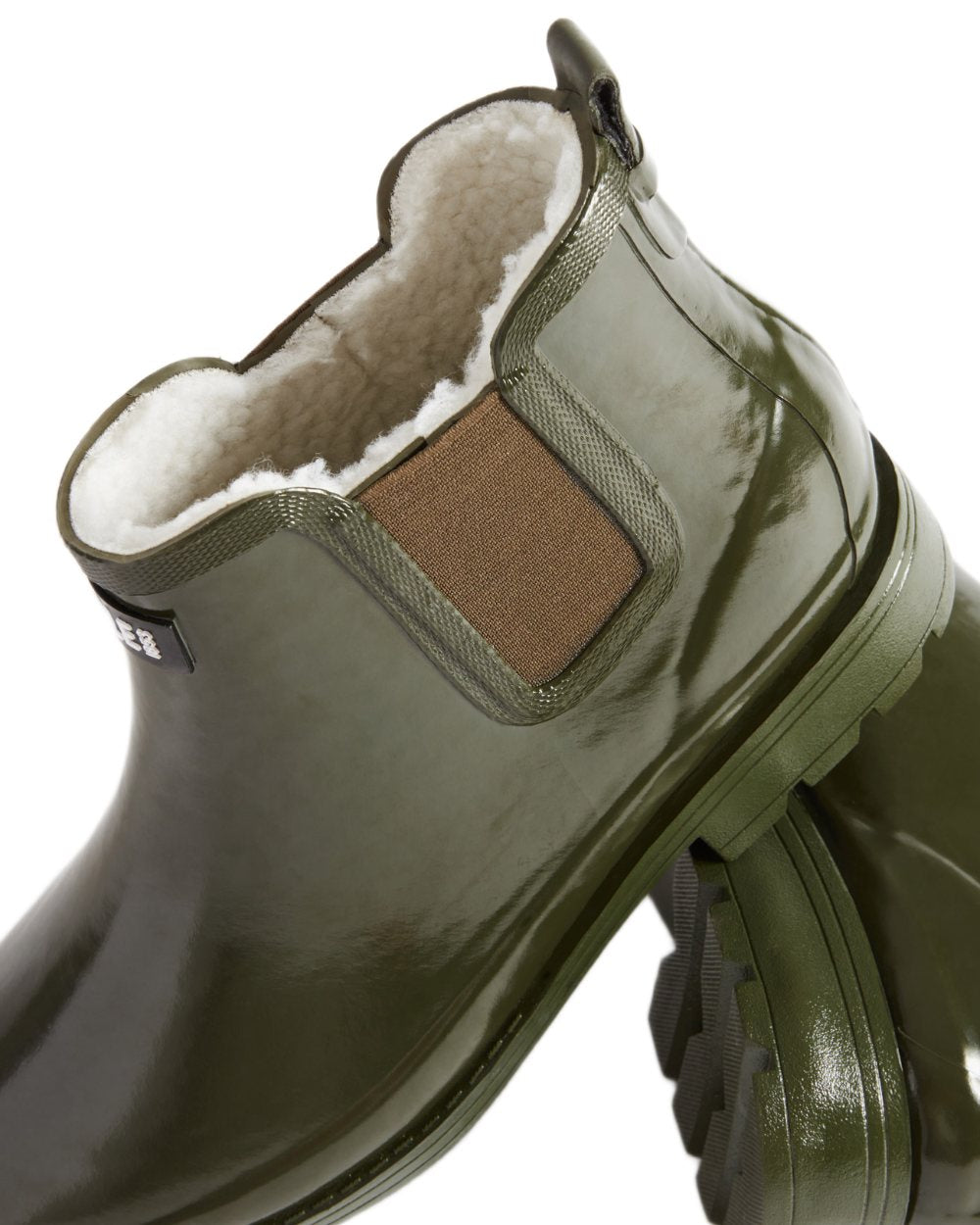 Khaki coloured Aigle Womens Carville Fur 2 Ankle Rain Boots on white background 