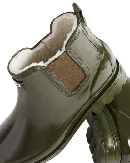 Khaki coloured Aigle Womens Carville Fur 2 Ankle Rain Boots on white background 