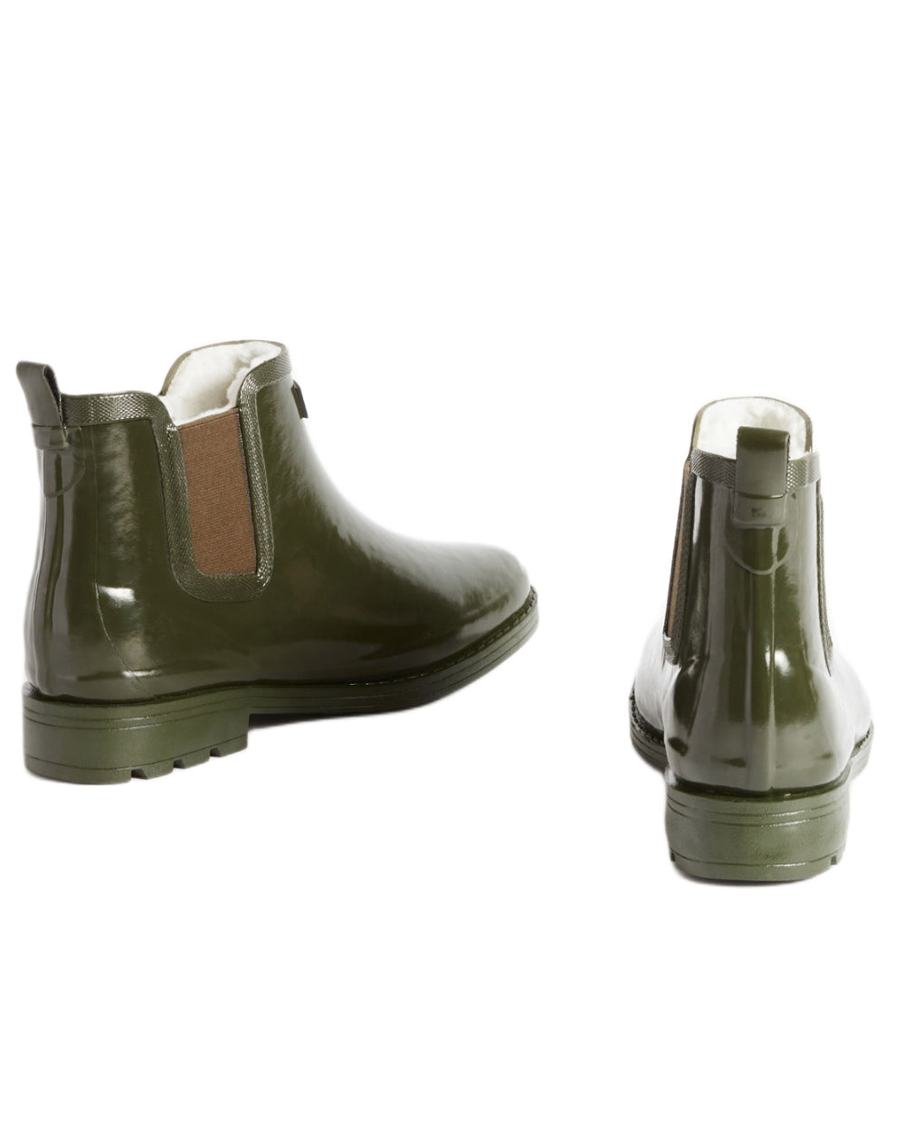 Khaki coloured Aigle Womens Carville Fur 2 Ankle Rain Boots on white background 