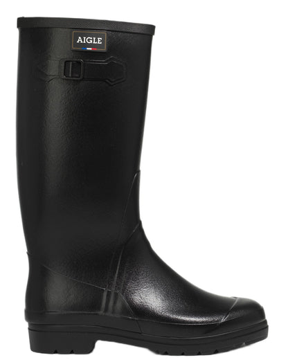 Noir coloured Aigle Womens Cessac Gardening Wellingtons on white background 