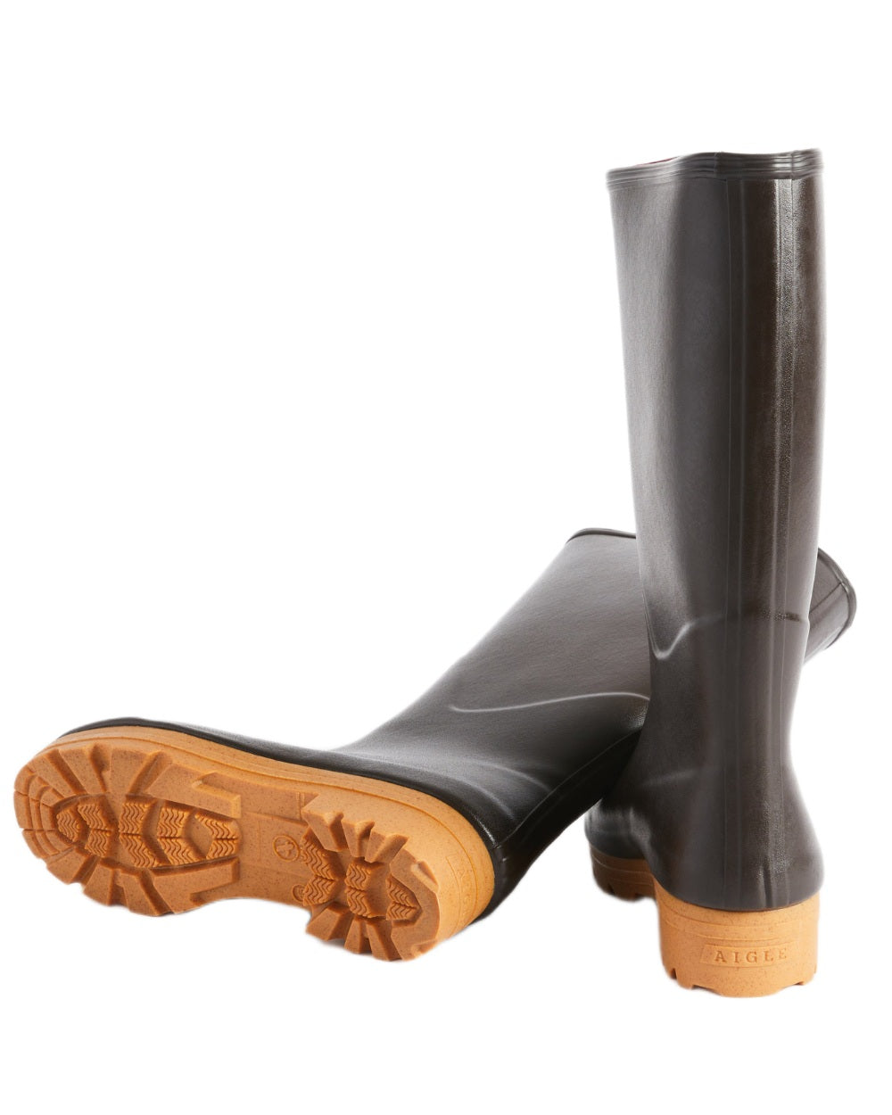 Brown coloured Aigle Womens Chambord Pro L2I Wellingtons on white background 