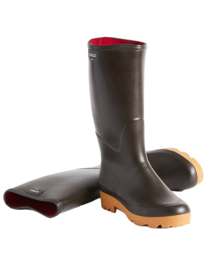 Brown coloured Aigle Womens Chambord Pro L2I Wellingtons on white background 