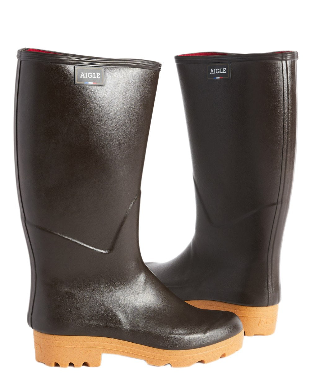 Brown coloured Aigle Womens Chambord Pro L2I Wellingtons on white background 