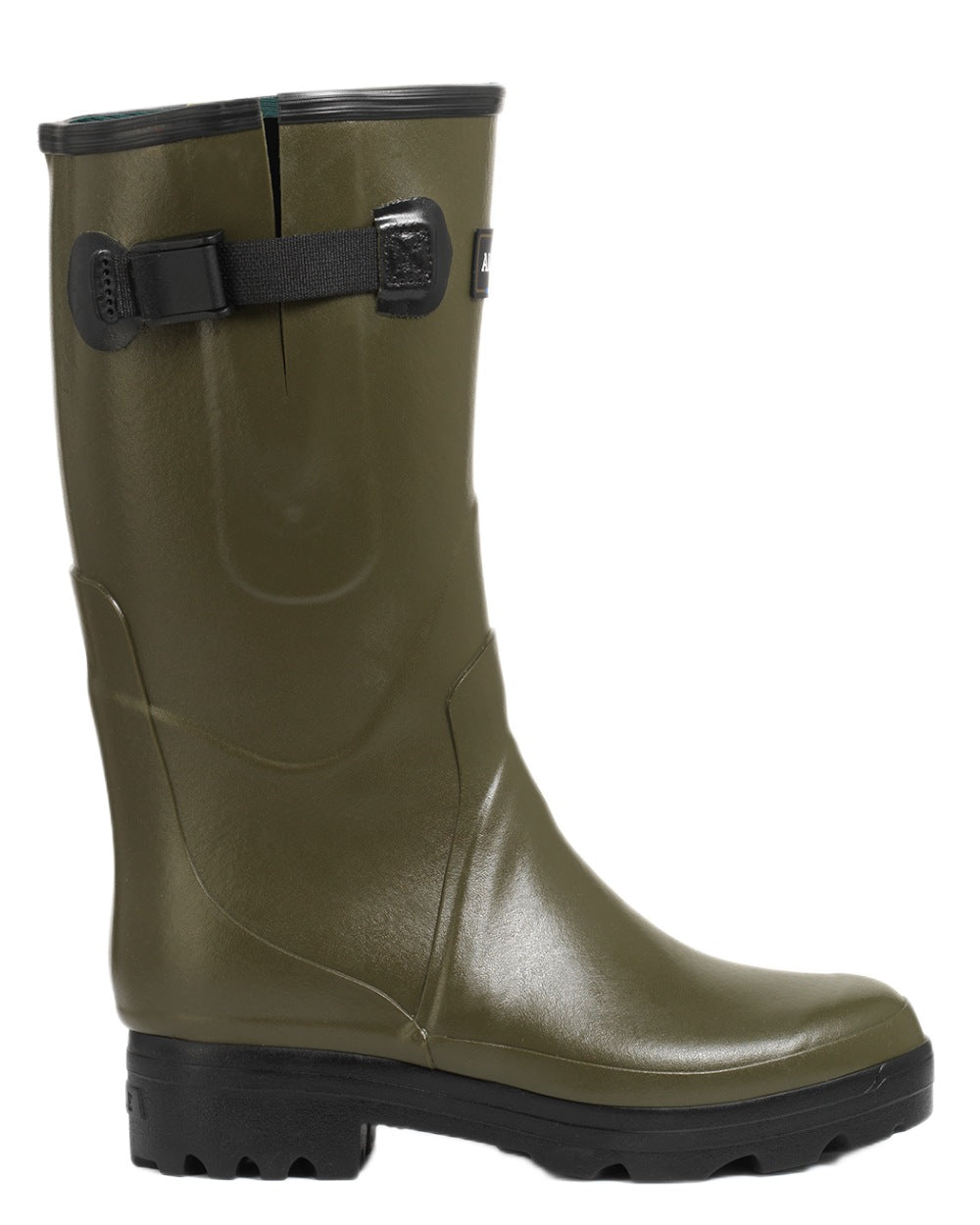 Khaki coloured Aigle Womens Chambord Var Wellingtons on white background 