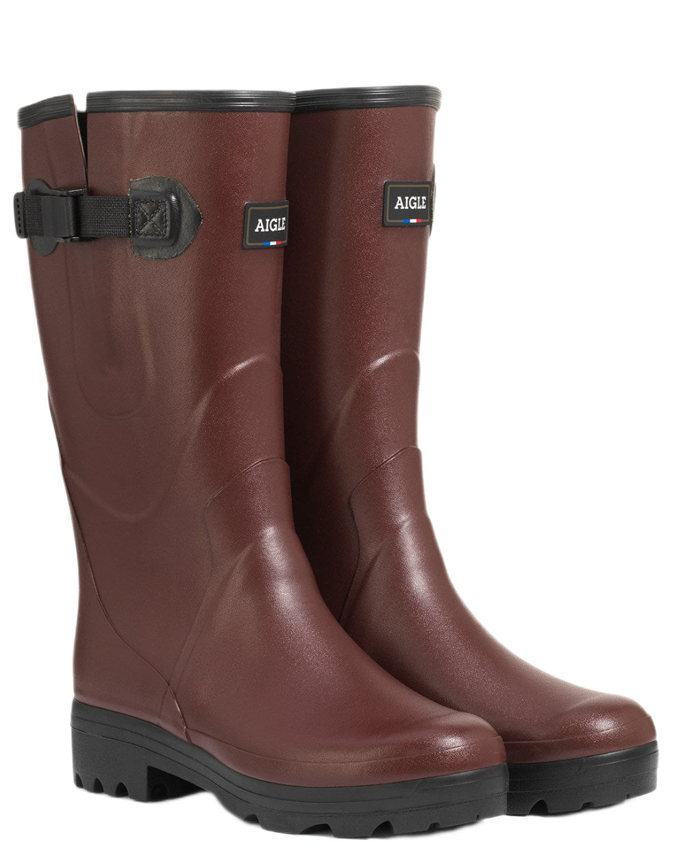 Sureau coloured Aigle Womens Chambord Var Wellingtons on white background 