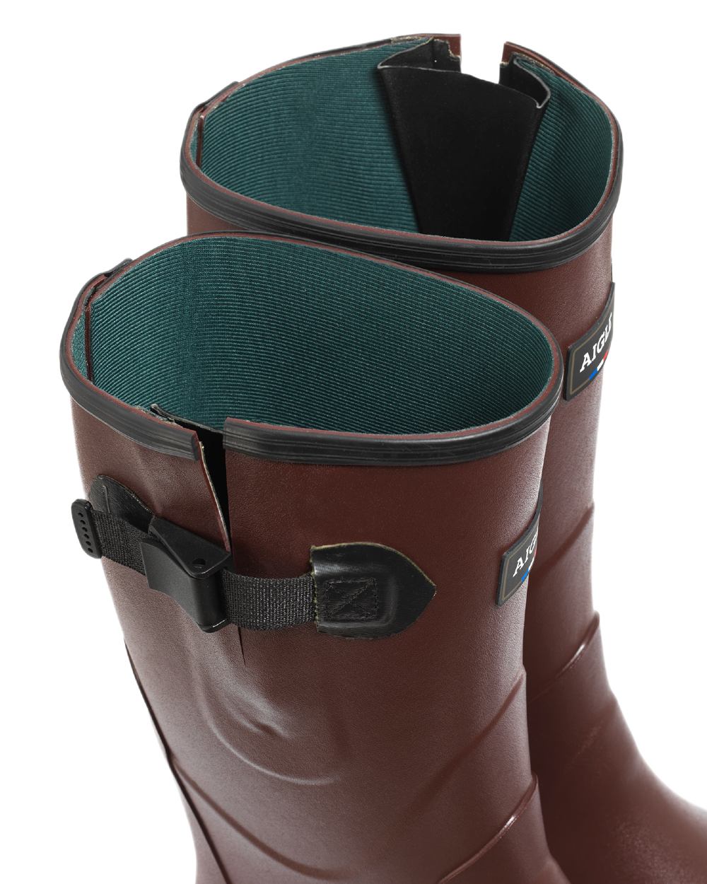 Sureau coloured Aigle Womens Chambord Var Wellingtons on white background 