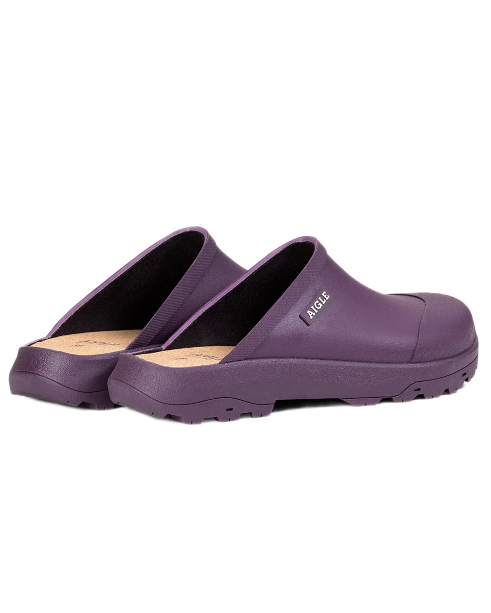 Wine coloured Aigle Womens Corlay Clogs on white background 