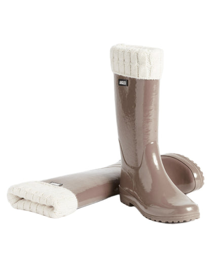 Chestnut coloured Aigle Womens Eliosa Fur Lined Rain Boots on white background 