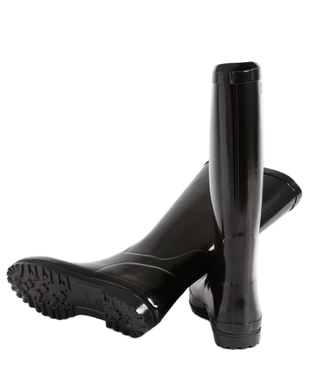 Noir coloured Aigle Womens Eliosa Wellingtons on white background 