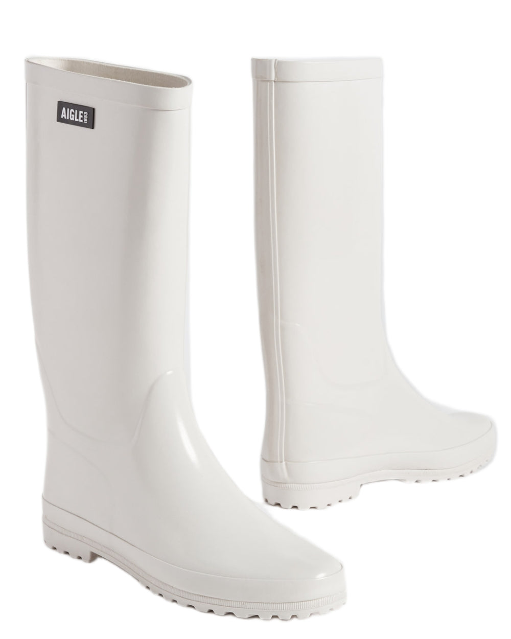 Sable coloured Aigle Womens Eliosa Wellingtons on white background 