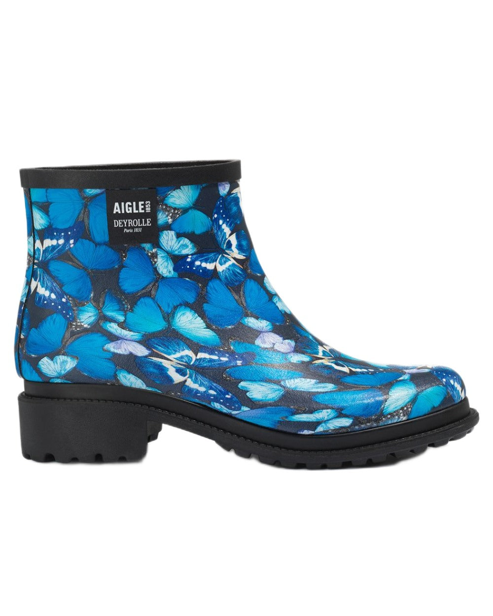 Morpho Print coloured Aigle Womens Fulfeel Low Printed Ankle Boots on white background 