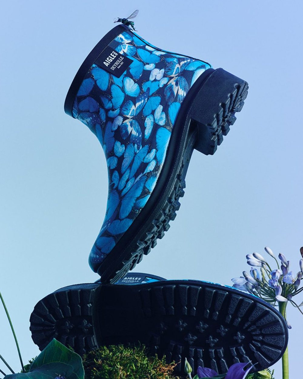 Morpho Print coloured Aigle Womens Fulfeel Low Printed Ankle Boots on outdoor background 