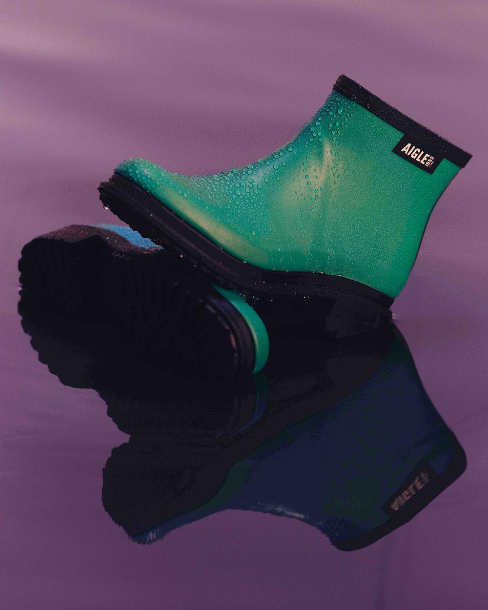 Alhambra FFL coloured Aigle Womens Fulfeel Low Rain Ankle Boots on glass background 