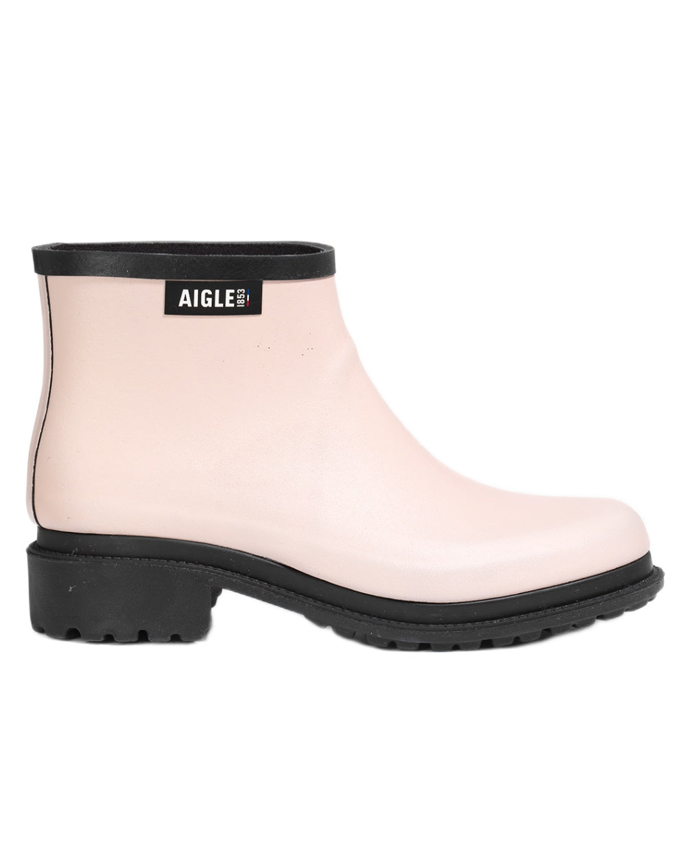 Antique Rose FFL coloured Aigle Womens Fulfeel Low Rain Ankle Boots on white background 