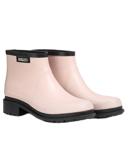 Antique Rose FFL coloured Aigle Womens Fulfeel Low Rain Ankle Boots on white background 