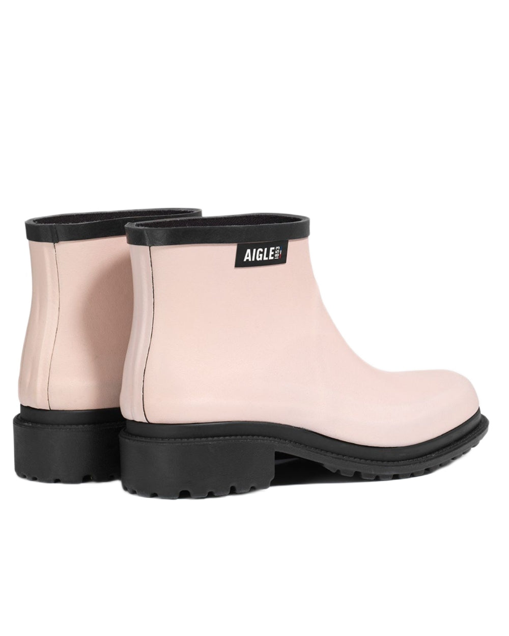 Antique Rose FFL coloured Aigle Womens Fulfeel Low Rain Ankle Boots on white background 
