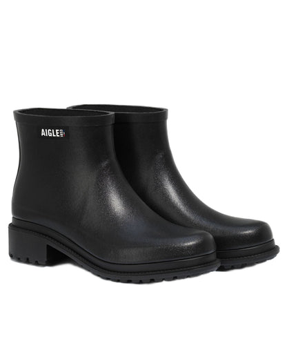Black coloured Aigle Womens Fulfeel Low Rain Ankle Boots on white background 