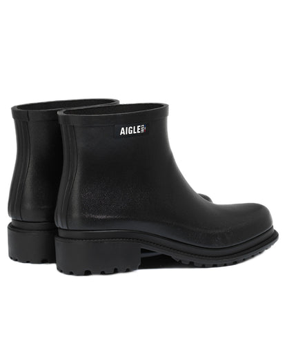 Black coloured Aigle Womens Fulfeel Low Rain Ankle Boots on white background 