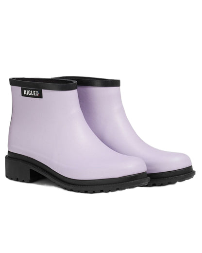 Dark Lilac FFL coloured Aigle Womens Fulfeel Low Rain Ankle Boots on white background 