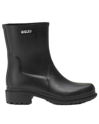 Noir coloured Aigle Womens Fulfeel Mid Ankle Rain Boots on white background 